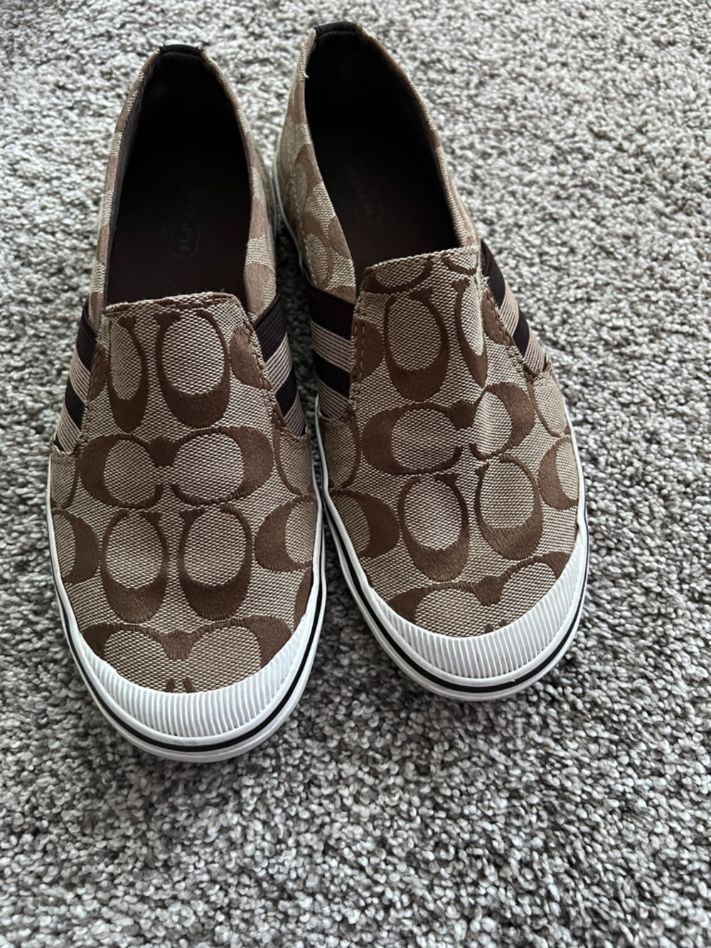 Coach Brown Signature Canvas Slip-On Loafers